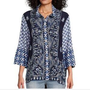 John Mark Blue and White Blouse Size 1X